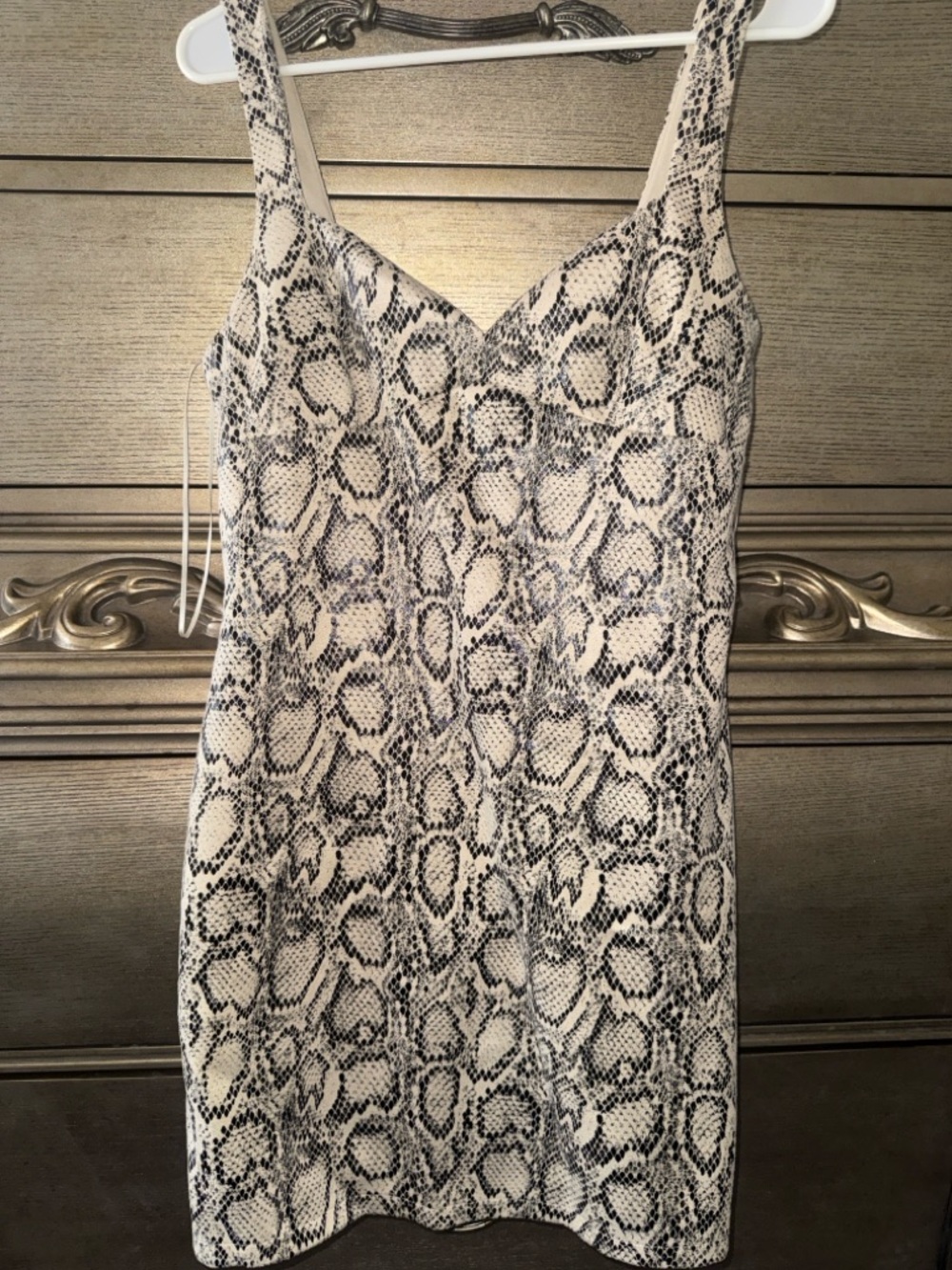 Zara Black and Cream Snake-Print Bodycon Dress
